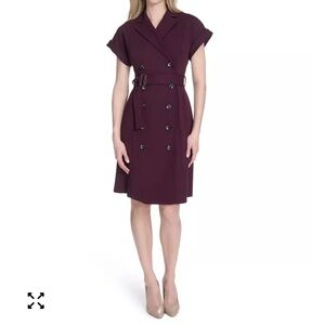 NWT Calvin Klein Deep Purple Aub Belted A-Line Dress